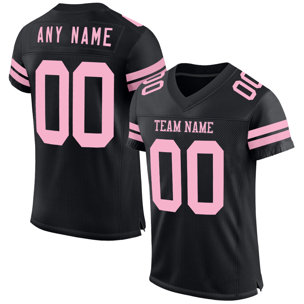 Custom Black Light Pink Mesh Authentic Football Jersey - Main View