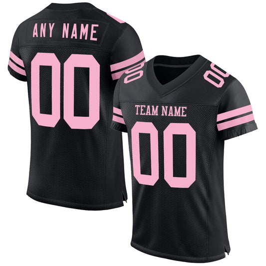 Custom Black Light Pink Mesh Authentic Football Jersey - Main View