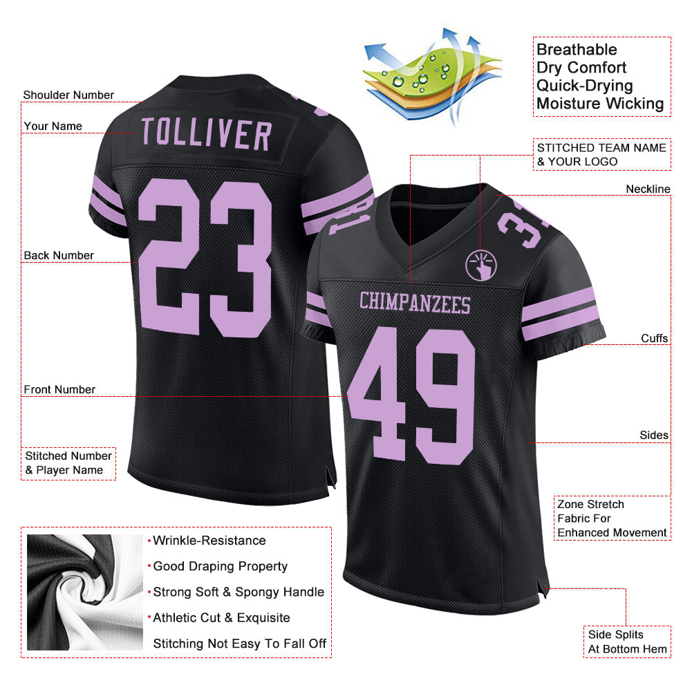 Custom Black Light Purple Mesh Authentic Football Jersey view 2