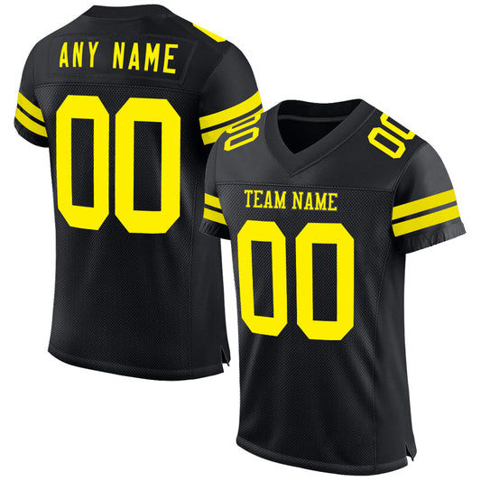 Custom Black Light Yellow Mesh Authentic Football Jersey - Main View