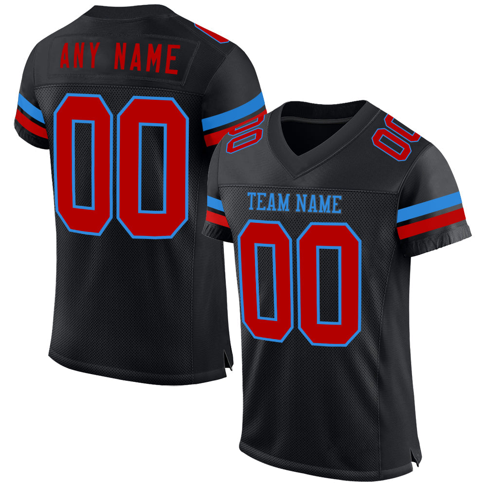 Custom Black Red-Powder Blue Mesh Authentic Football Jersey - Main View