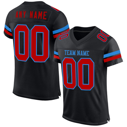 Custom Black Red-Powder Blue Mesh Authentic Football Jersey - Main View