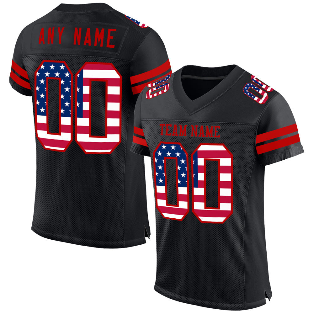 Custom Black USA Flag-Red Mesh Authentic Football Jersey - Main View