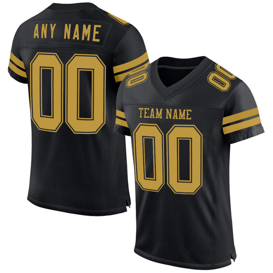 Custom Black Old Gold Mesh Authentic Football Jersey - Main View