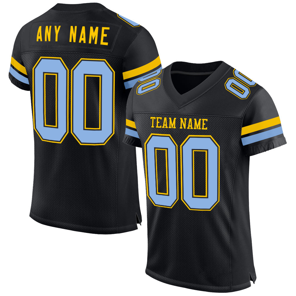 Custom Black Light Blue-Yellow Mesh Authentic Football Jersey - Main View