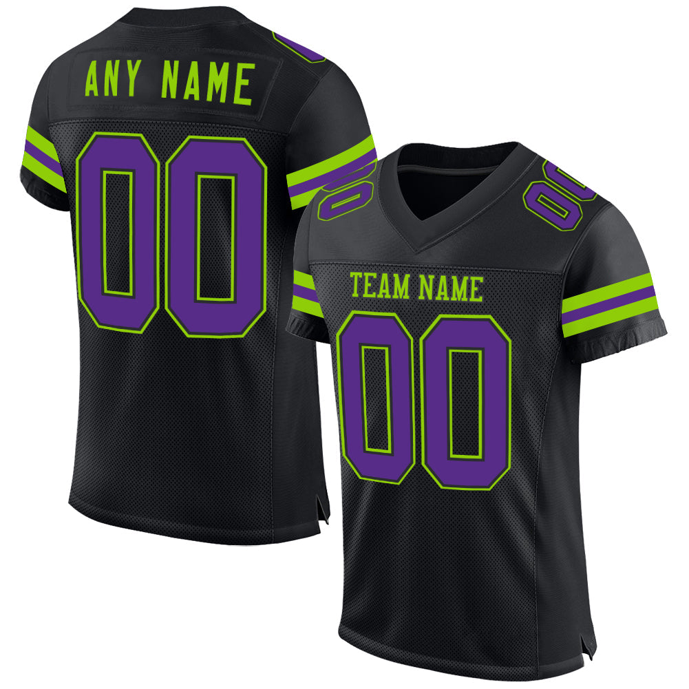 Custom Black Purple-Neon Green Mesh Authentic Football Jersey - Main View