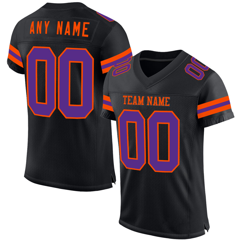 Custom Black Purple-Orange Mesh Authentic Football Jersey - Main View
