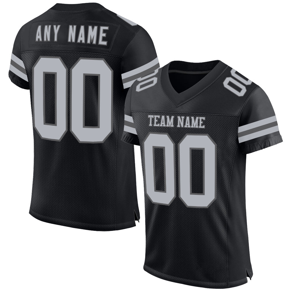 Custom Black Gray-Steel Gray Mesh Authentic Football Jersey - Main View