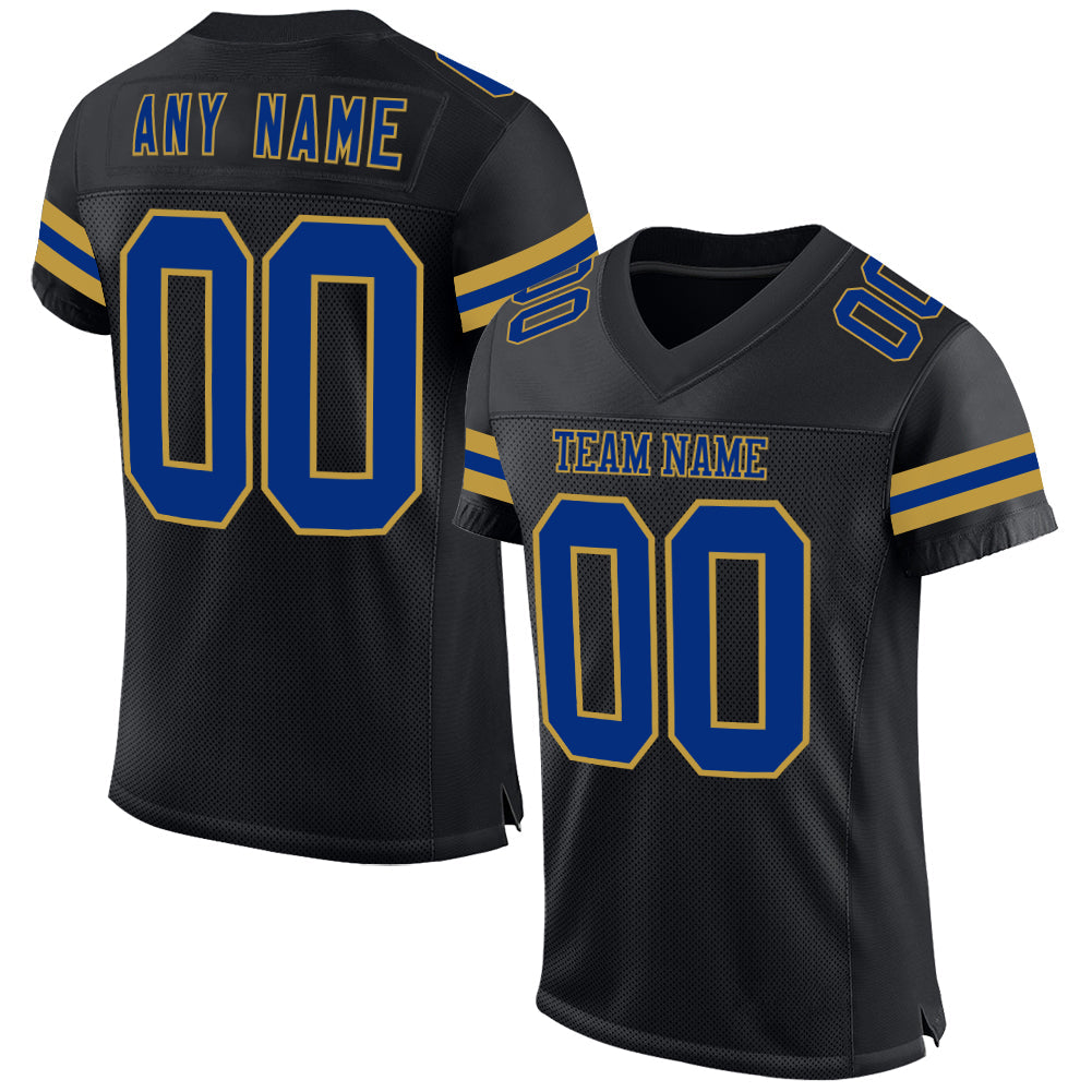Custom Black Royal-Old Gold Mesh Authentic Football Jersey - Main View
