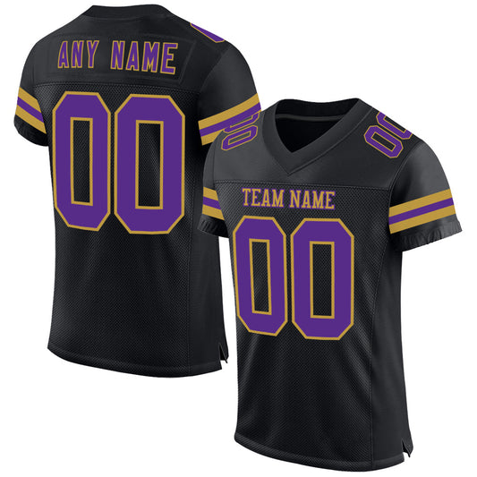 Custom Black Purple-Old Gold Mesh Authentic Football Jersey - Main View