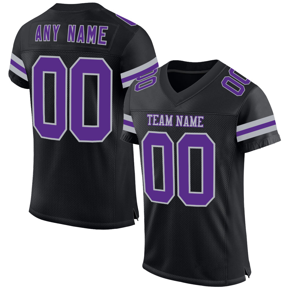 Custom Black Purple-Gray Mesh Authentic Football Jersey - Main View