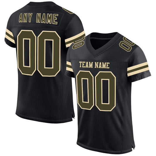 Custom Black Olive-Cream Mesh Authentic Football Jersey - Main View