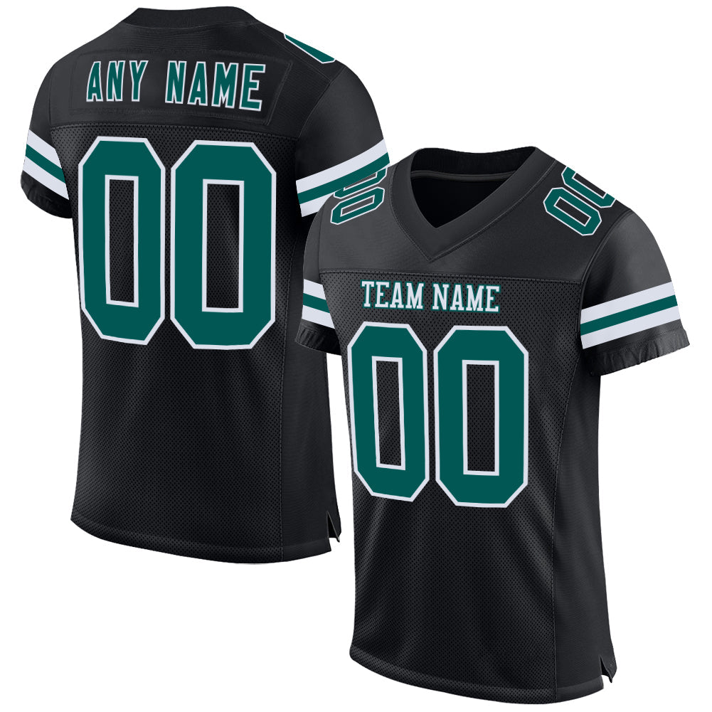 Custom Black Midnight Green-White Mesh Authentic Football Jersey - Main View