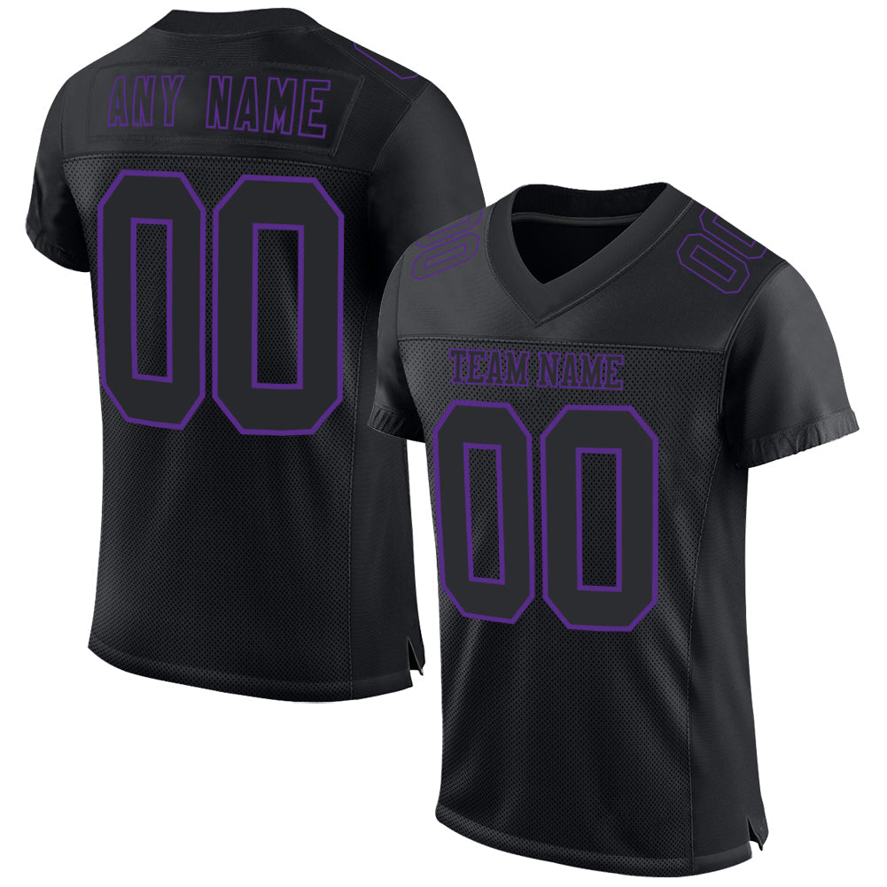 Custom Black Purple Mesh Authentic Football Jersey - Main View