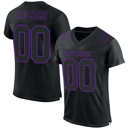 Custom Black Purple Mesh Authentic Football Jersey - Main View