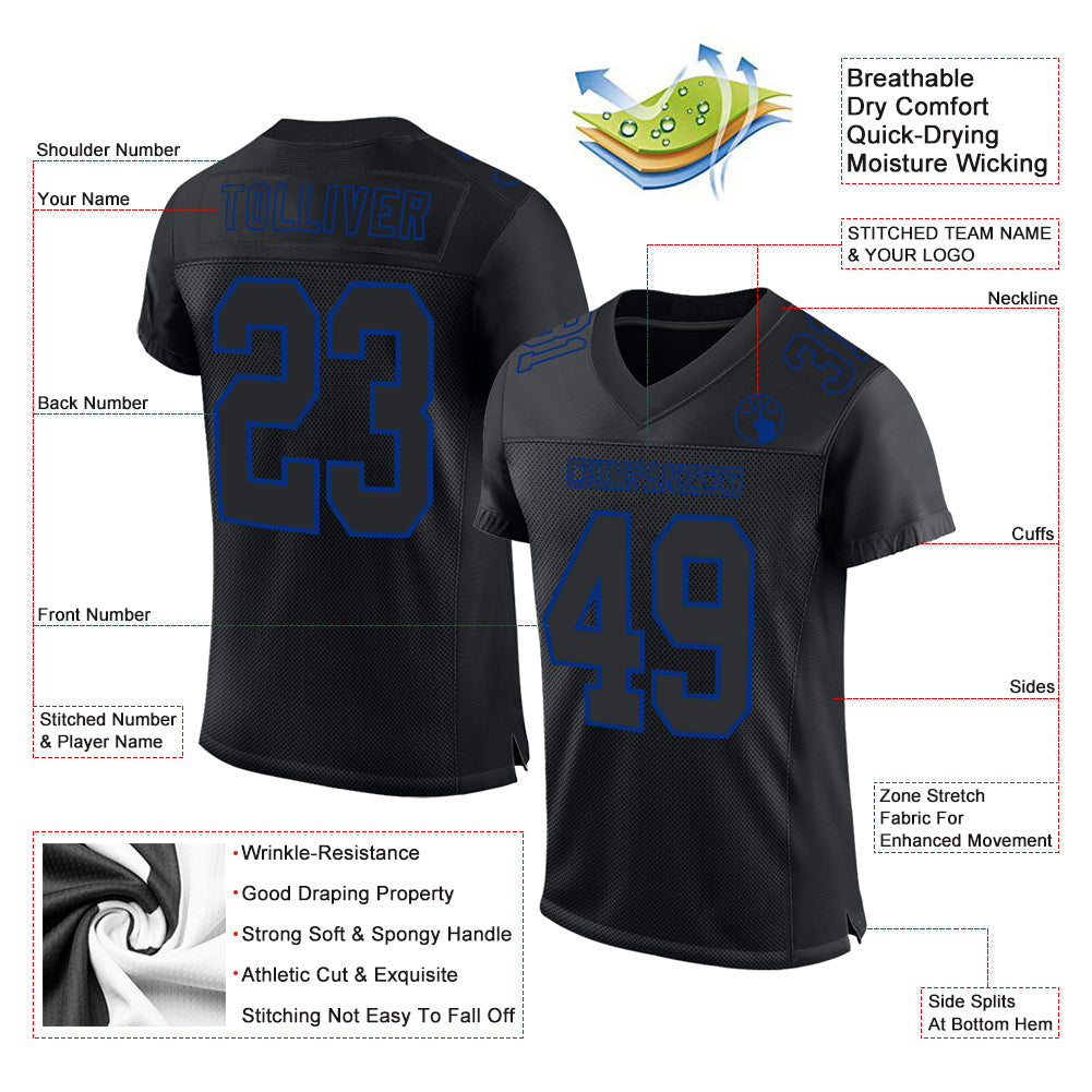 Custom Black Royal Mesh Authentic Football Jersey view 2