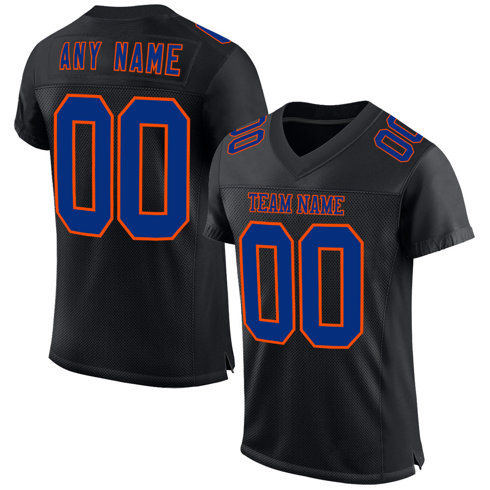 Custom Black Royal-Orange Mesh Authentic Football Jersey - Main View