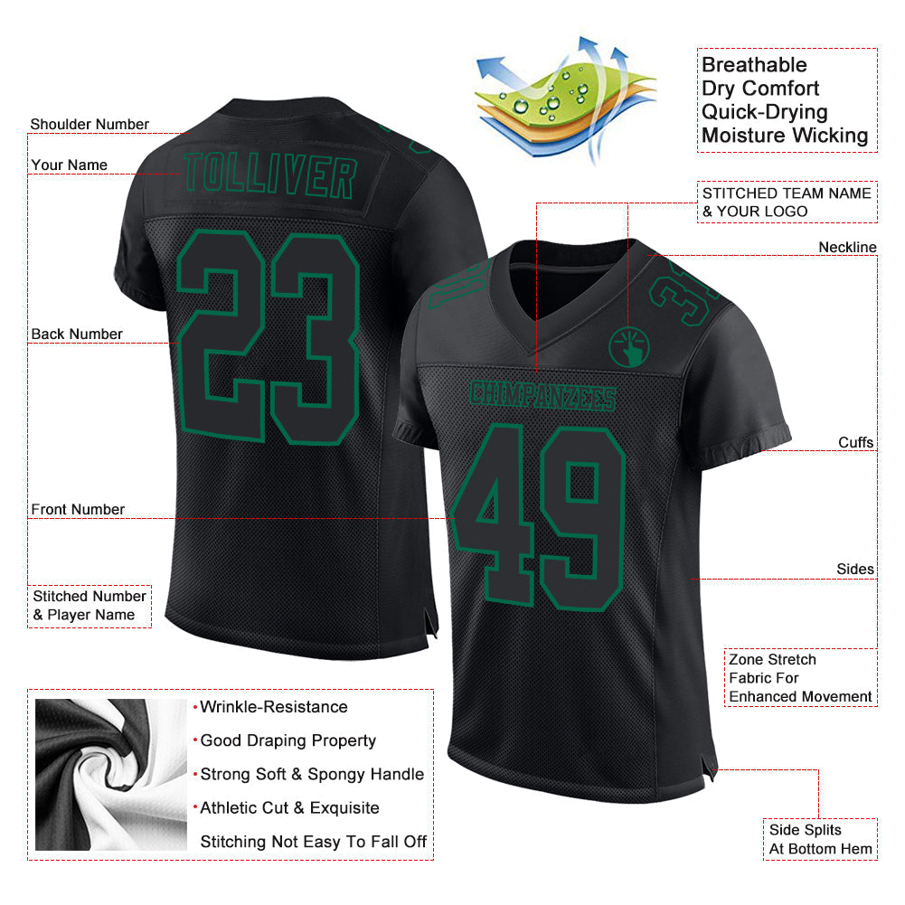 Custom Black Kelly Green Mesh Authentic Football Jersey view 2