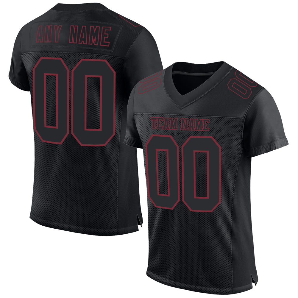 Custom Black Burgundy Mesh Authentic Football Jersey - Main View