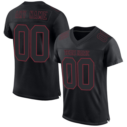 Custom Black Burgundy Mesh Authentic Football Jersey - Main View