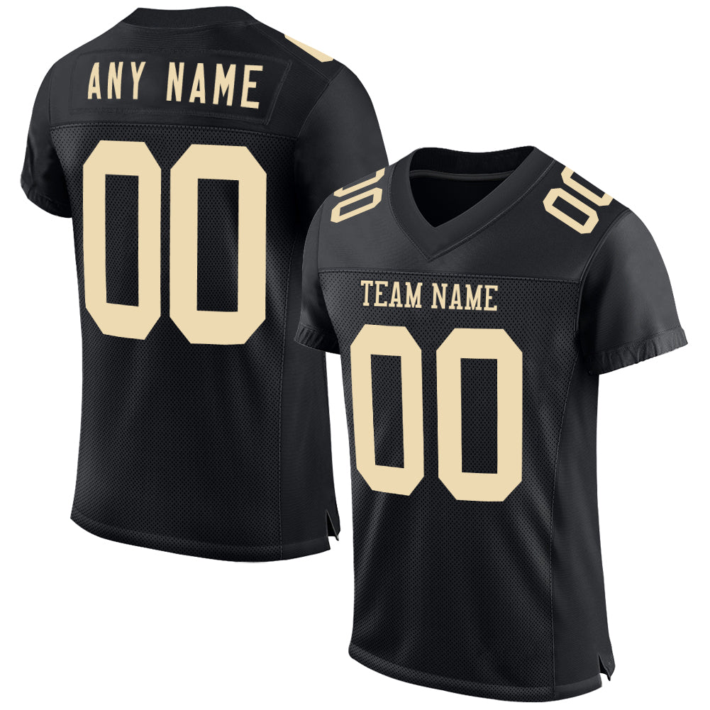 Custom Black Cream Mesh Authentic Football Jersey - Main View