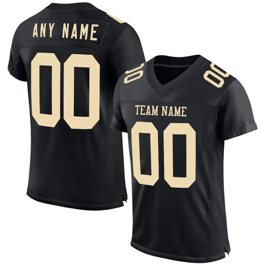 Custom Black Cream Mesh Authentic Football Jersey - Main View