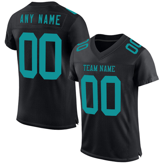 Custom Black Teal Mesh Authentic Football Jersey - Main View