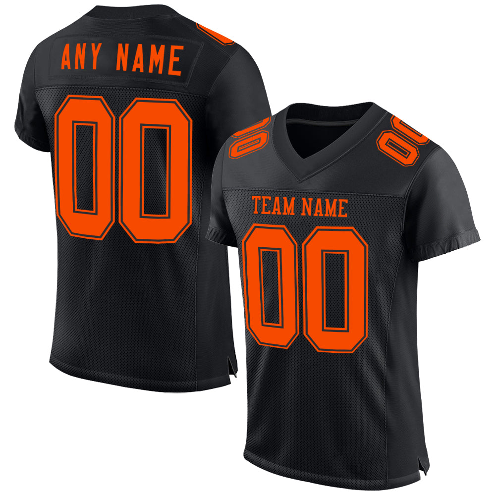 Custom Black Orange Mesh Authentic Football Jersey - Main View