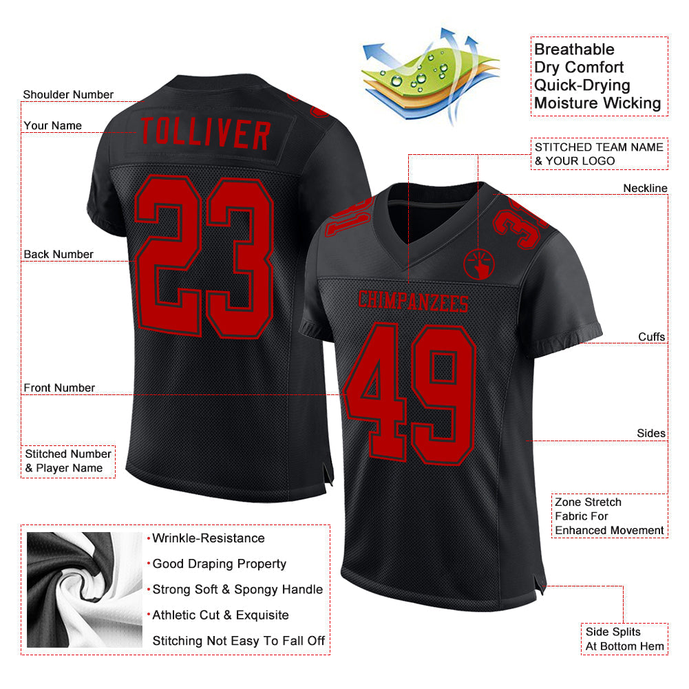 Custom Black Red Mesh Authentic Football Jersey view 2