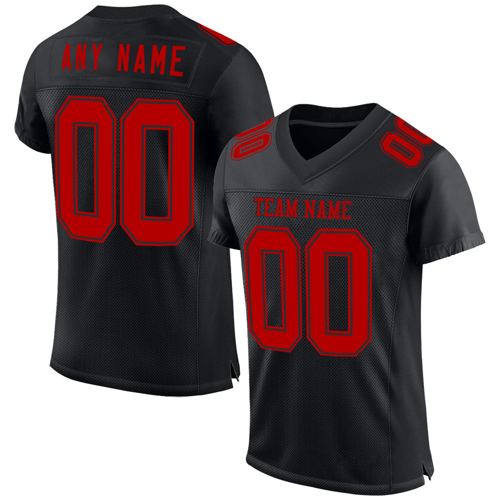 Custom Black Red Mesh Authentic Football Jersey - Main View