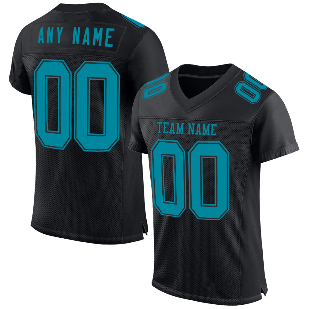Custom Black Teal Mesh Authentic Football Jersey - Main View