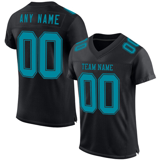 Custom Black Teal Mesh Authentic Football Jersey - Main View