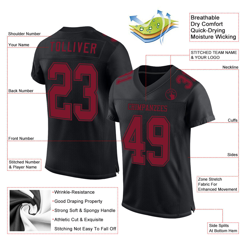 Custom Black Crimson Mesh Authentic Football Jersey view 2