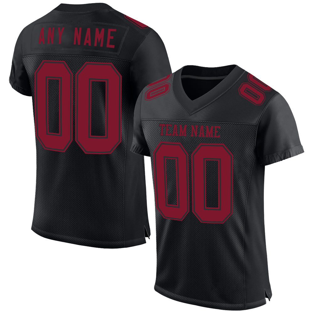 Custom Black Crimson Mesh Authentic Football Jersey - Main View