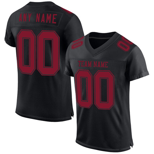 Custom Black Crimson Mesh Authentic Football Jersey - Main View