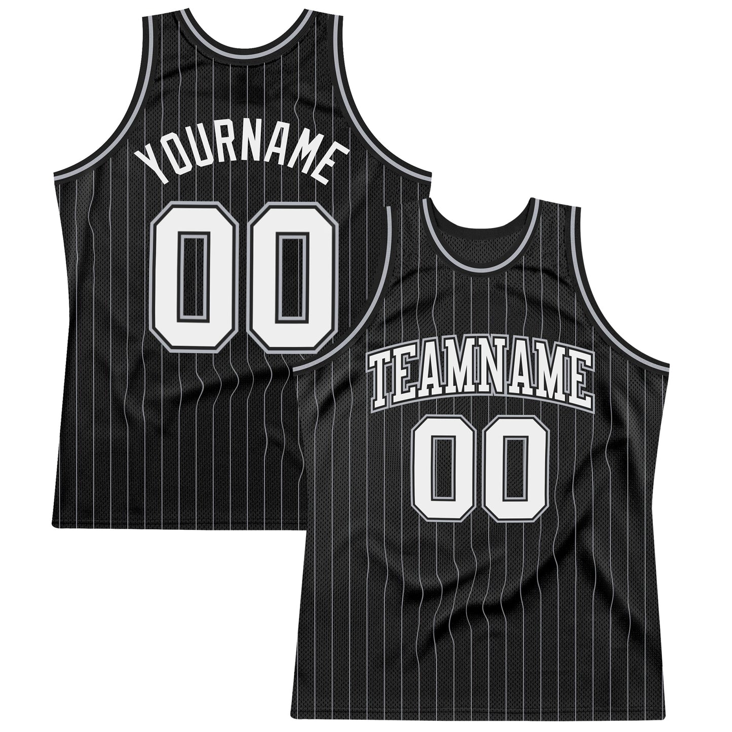 Custom Black Gray Pinstripe White Authentic Basketball Jersey - Main View