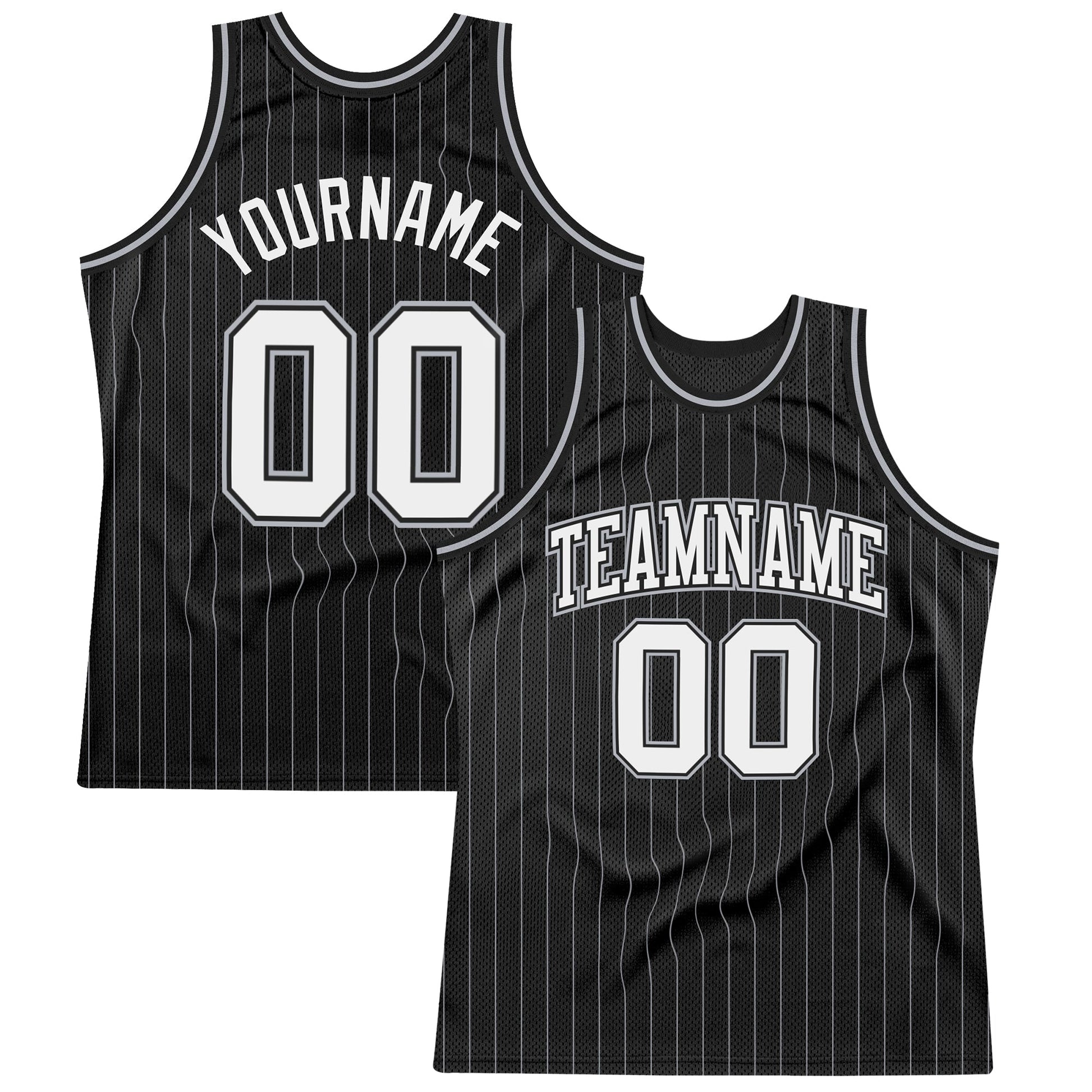 Custom Black Gray Pinstripe White Authentic Basketball Jersey - Main View
