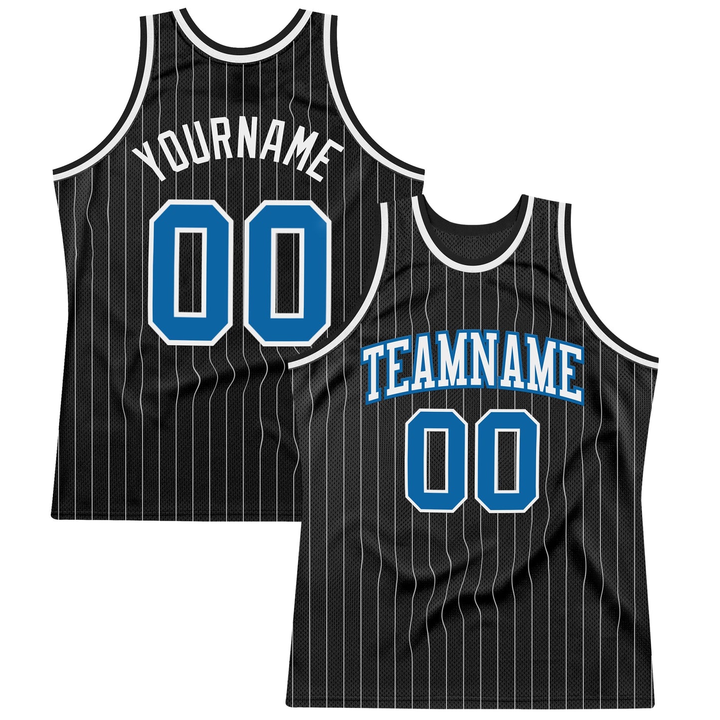 Custom Black White Pinstripe Blue Authentic Basketball Jersey - Main View