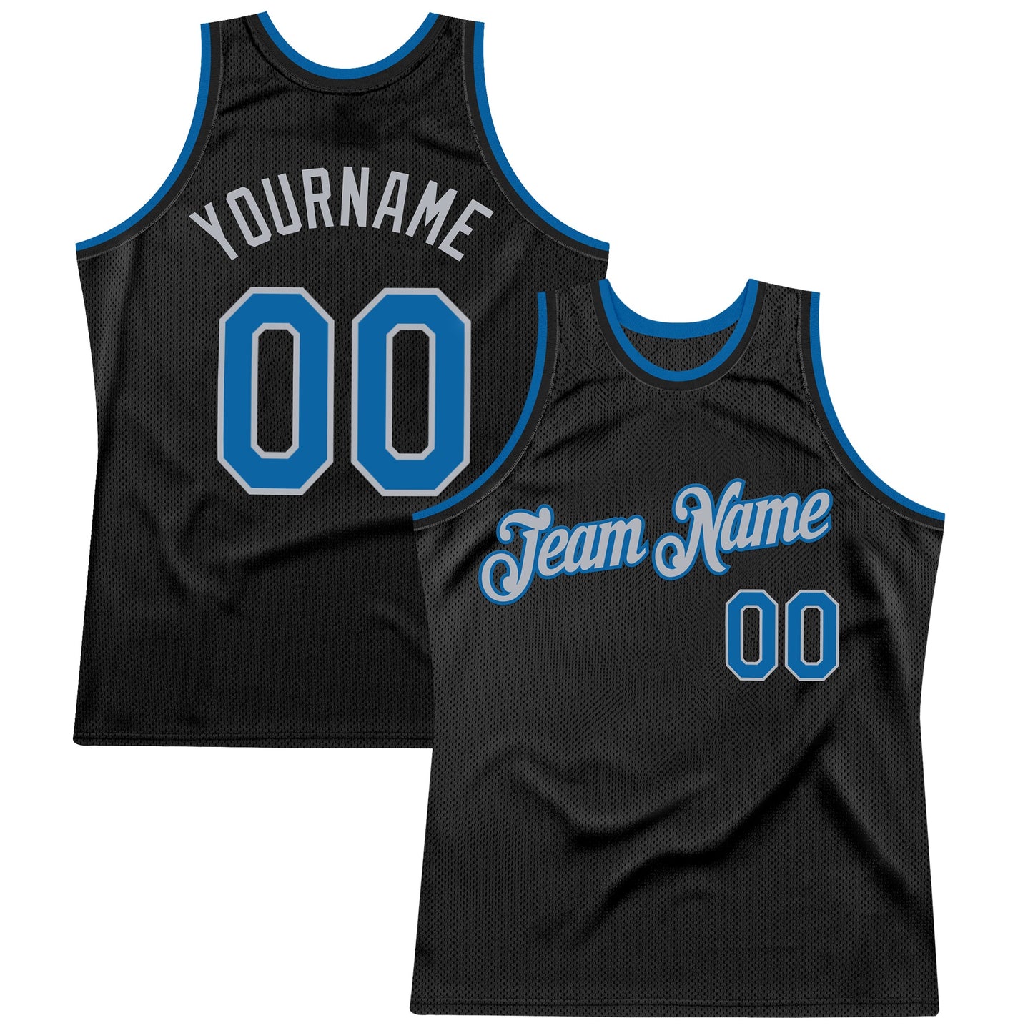 Custom Black Blue-Gray Authentic Throwback Basketball Jersey - Main View