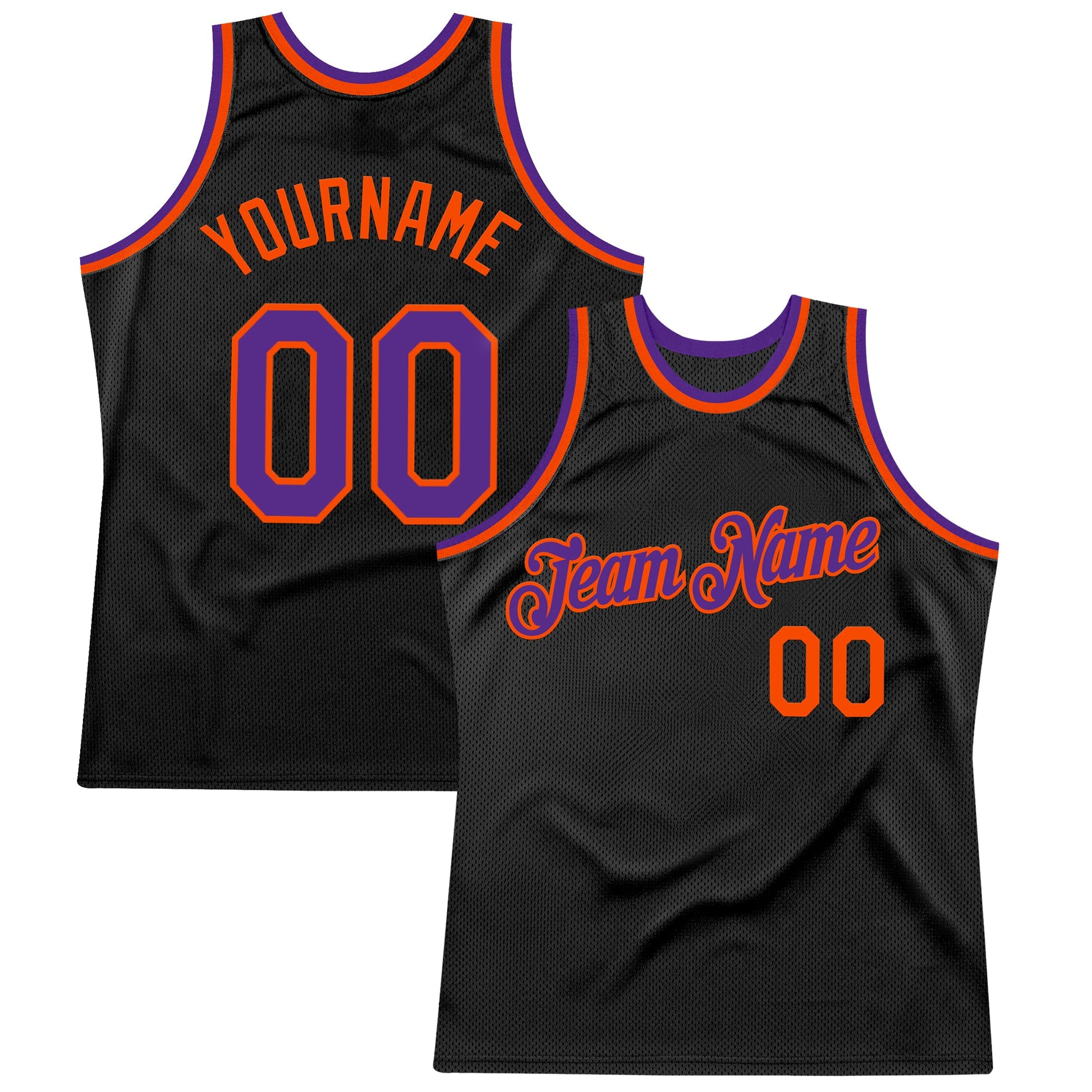 Custom Black Purple-Orange Authentic Throwback Basketball Jersey - Main View