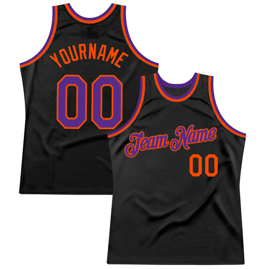 Custom Black Purple-Orange Authentic Throwback Basketball Jersey - Main View