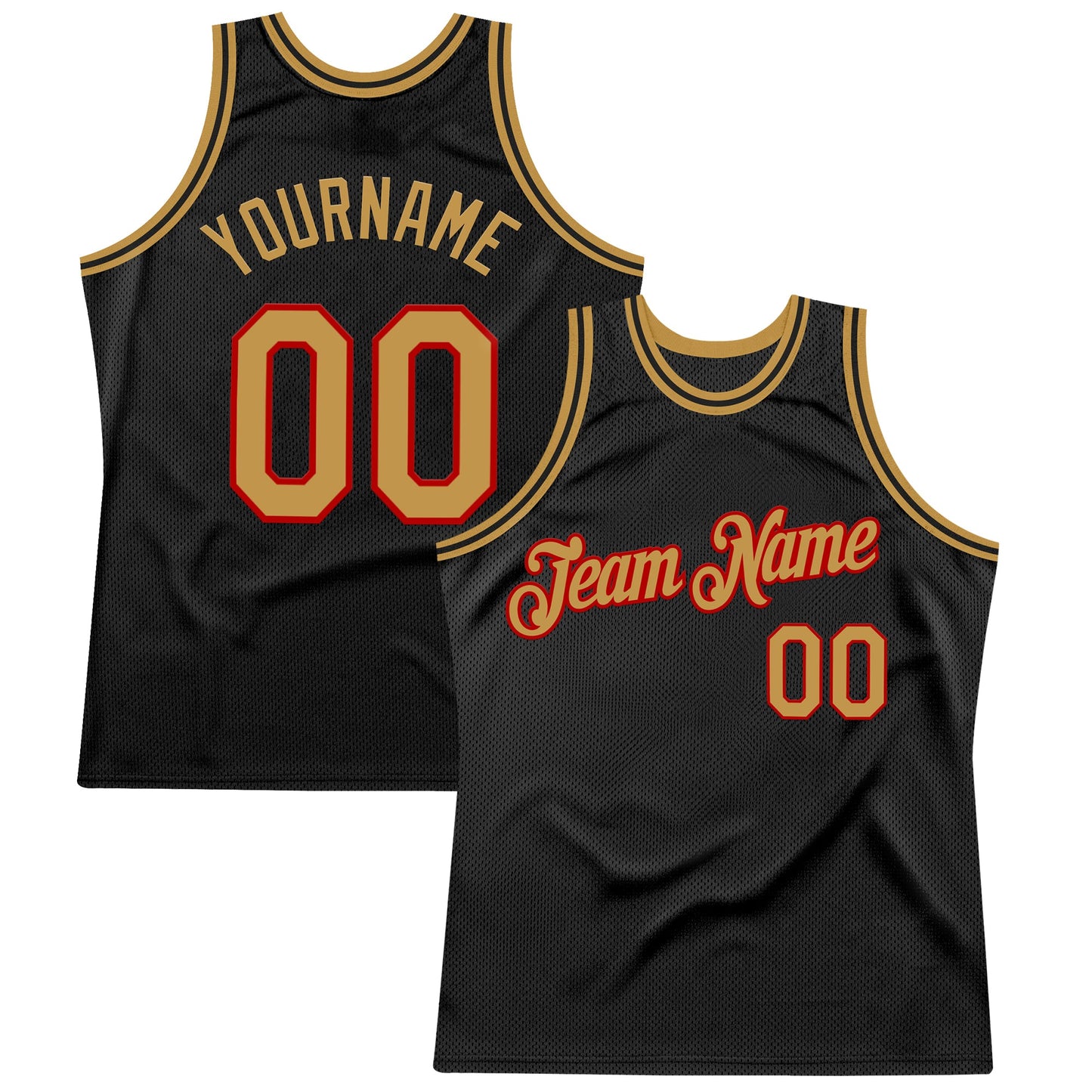 Custom Black Old Gold-Red Authentic Throwback Basketball Jersey - Main View