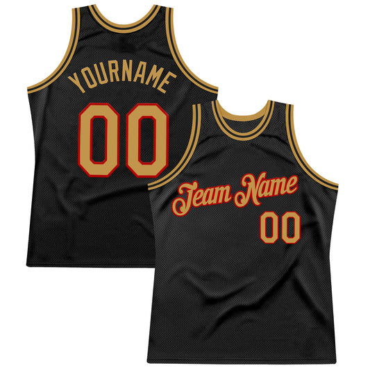 Custom Black Old Gold-Red Authentic Throwback Basketball Jersey - Main View