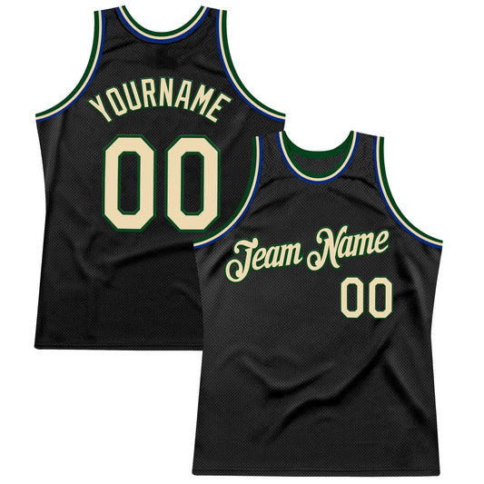 Custom Black Cream Green-Royal Authentic Throwback Basketball Jersey - Main View
