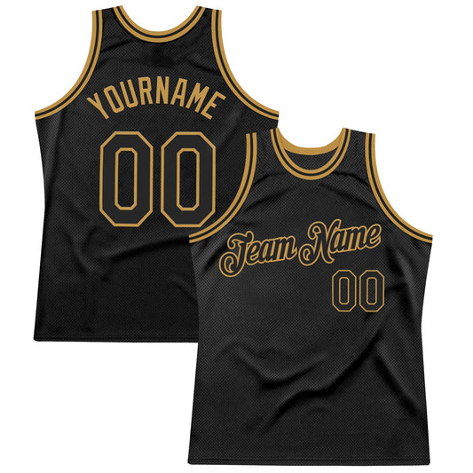 Custom Black Old Gold Authentic Throwback Basketball Jersey - Main View