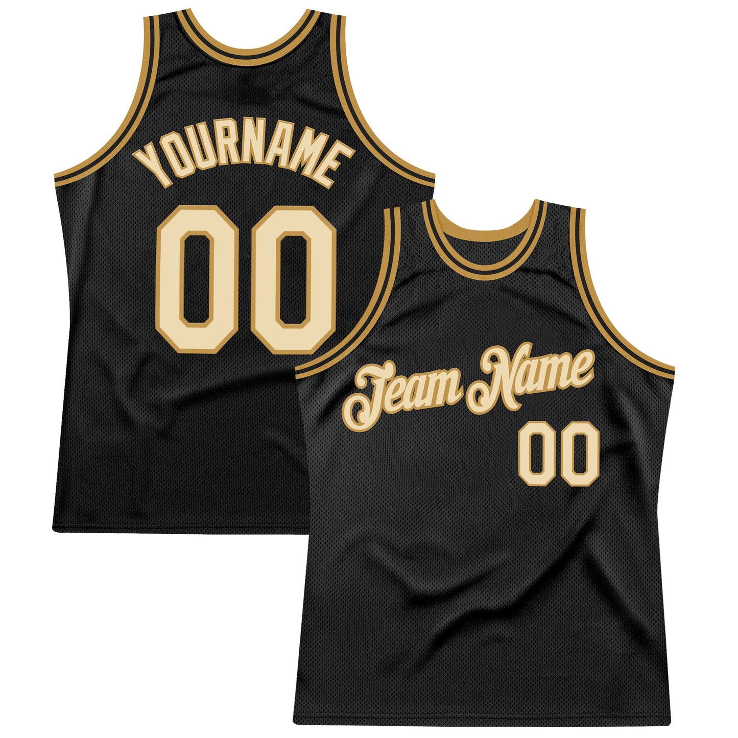 Custom Black Cream-Old Gold Authentic Throwback Basketball Jersey - Main View
