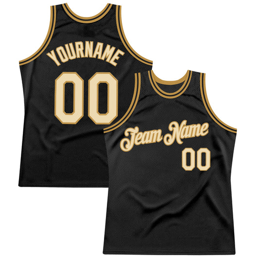 Custom Black Cream-Old Gold Authentic Throwback Basketball Jersey - Main View
