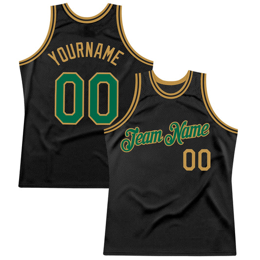 Custom Black Kelly Green-Old Gold Authentic Throwback Basketball Jersey - Main View