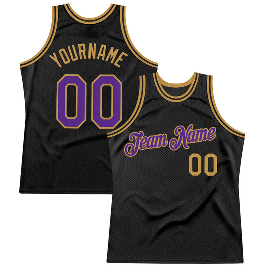 Custom Black Purple-Old Gold Authentic Throwback Basketball Jersey - Main View