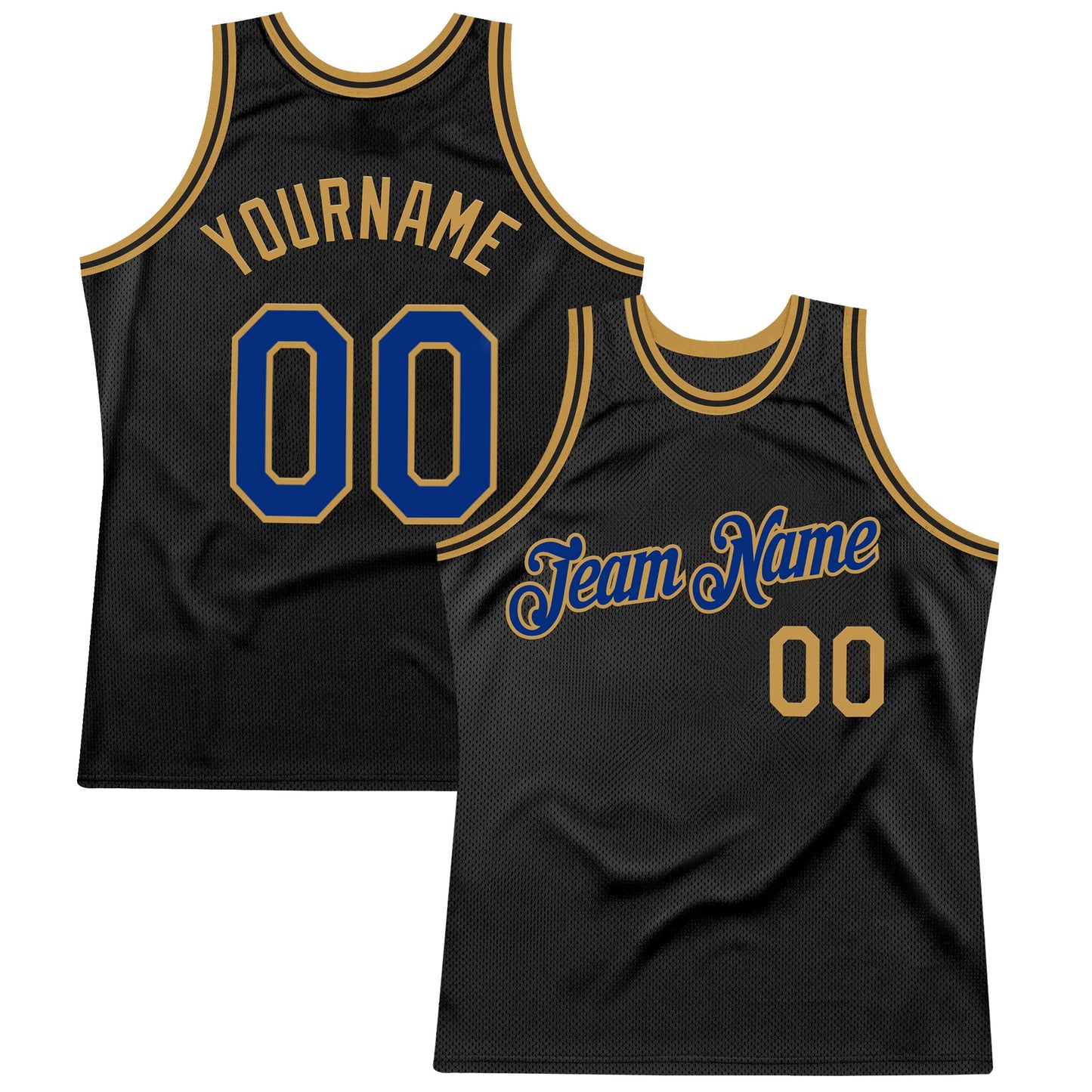 Custom Black Royal-Old Gold Authentic Throwback Basketball Jersey - Main View